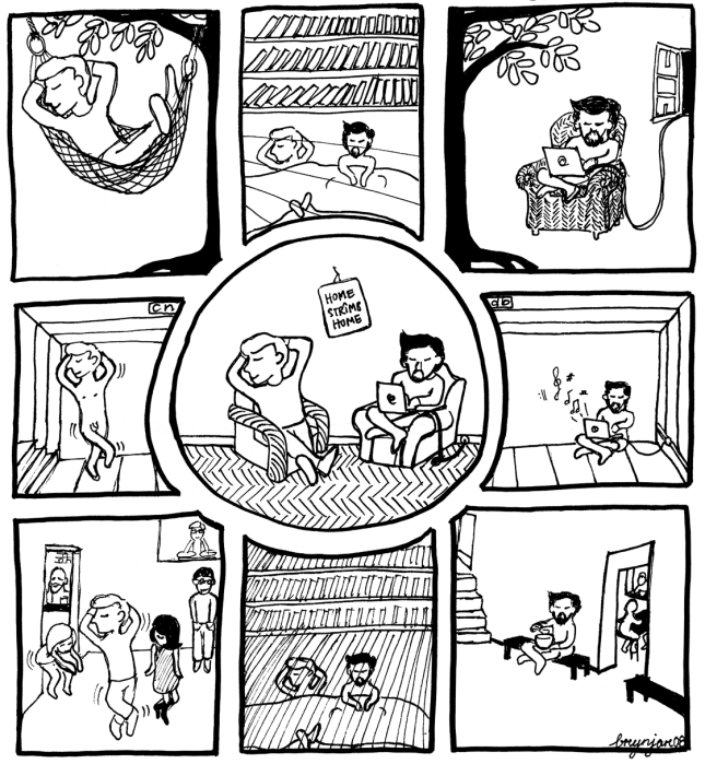 Fig. 2. The first page of Strîmb Life, introducing the two main characters, Brynjar and Manuel.